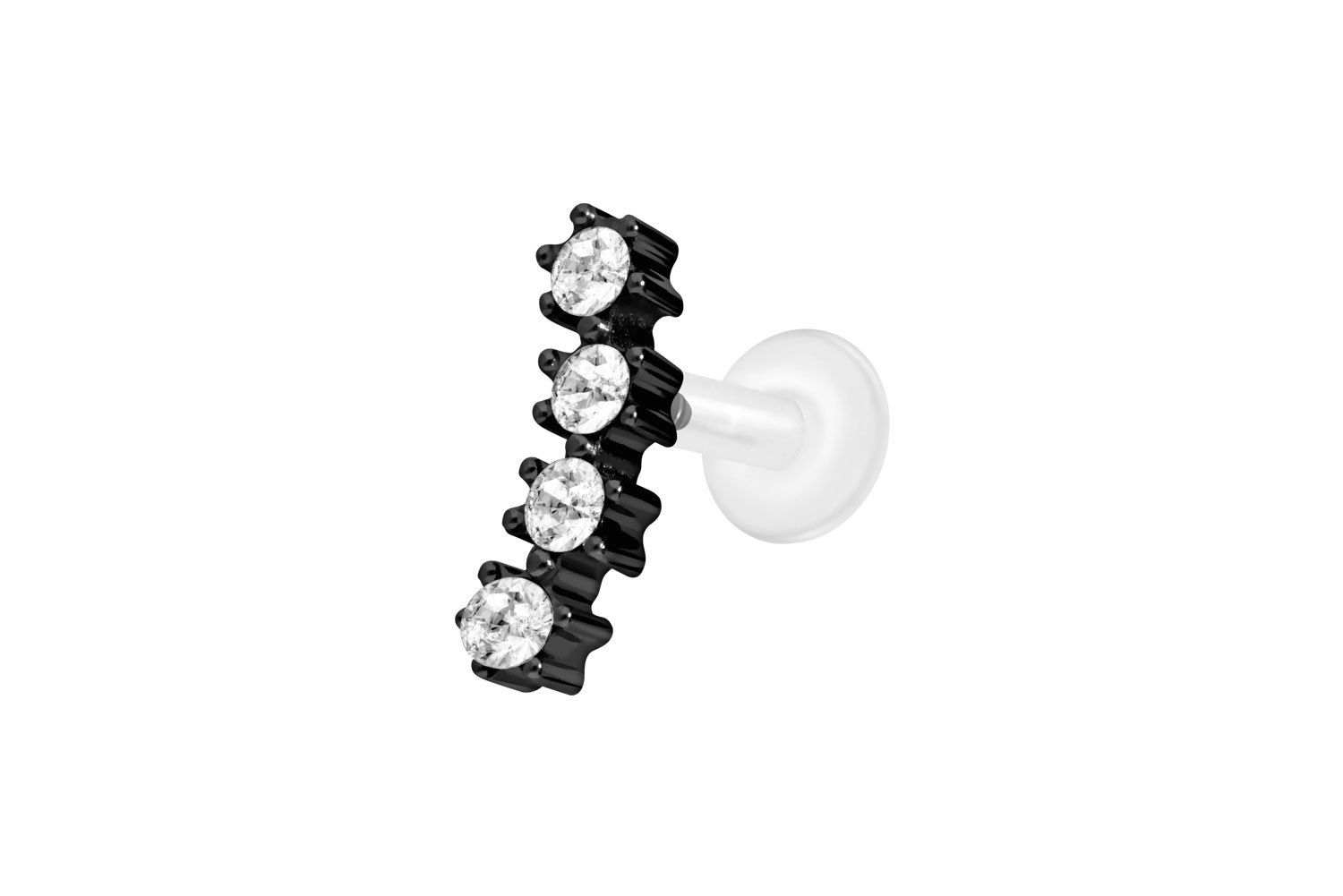 PTFE Labret Piercing mit Innengewinde + Titan-Aufsatz 4 EINGEFASSTE KRISTALLE